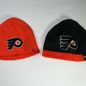 NHL REEBOK WINTER KNIT BEANIE HAT CAP CUFFLESS PHILADELPHIA FLYERS Lot of 2 hat
